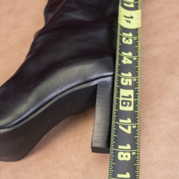 Jeffrey Campbell Women Black Leather Pointy Slip-on Heel Knee High Boots sz 8 - Picture 7 of 10